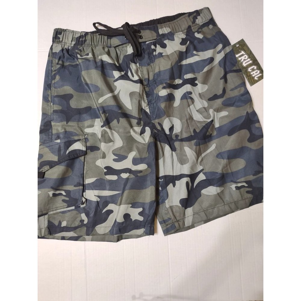 Mens Swim Trunks Tru Cal Mesh Lining Elastic Stretch Waist Pockets Camouflage 2X